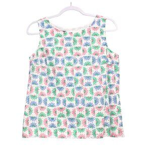 Talbots Blouse Medium Petite Floral Embroidered Patchwork Preppy Colorful Cotton